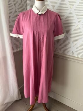Vintage 60s Toni Lynn Size 12 Pink Collar Mod Retro Maternity Shift Dress